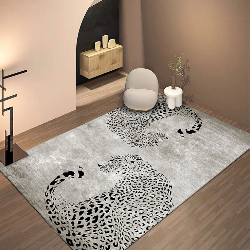 Karpet Ruang Tamu Dekorasi Motif Macan Tutul Meja Kopi Mewah Ringan Modis Karpet Mewah Karpet Kamar 