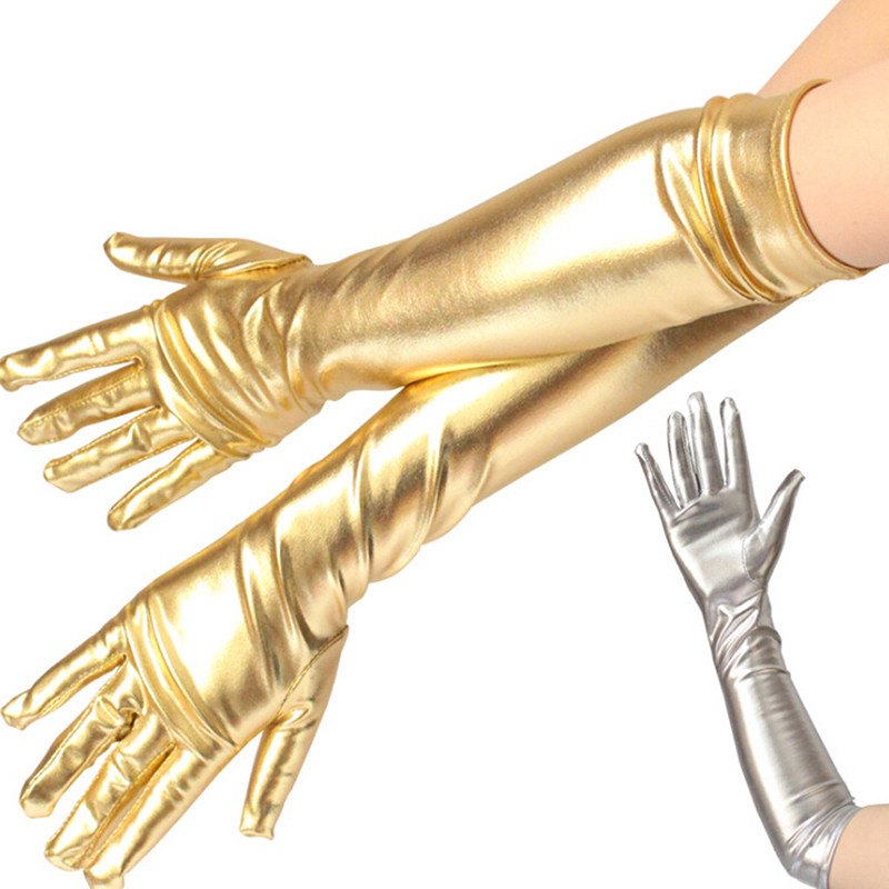 1 Pair Sexy Women Shiny Long Gloves Leather Wet Look Latex Party Opera Costume