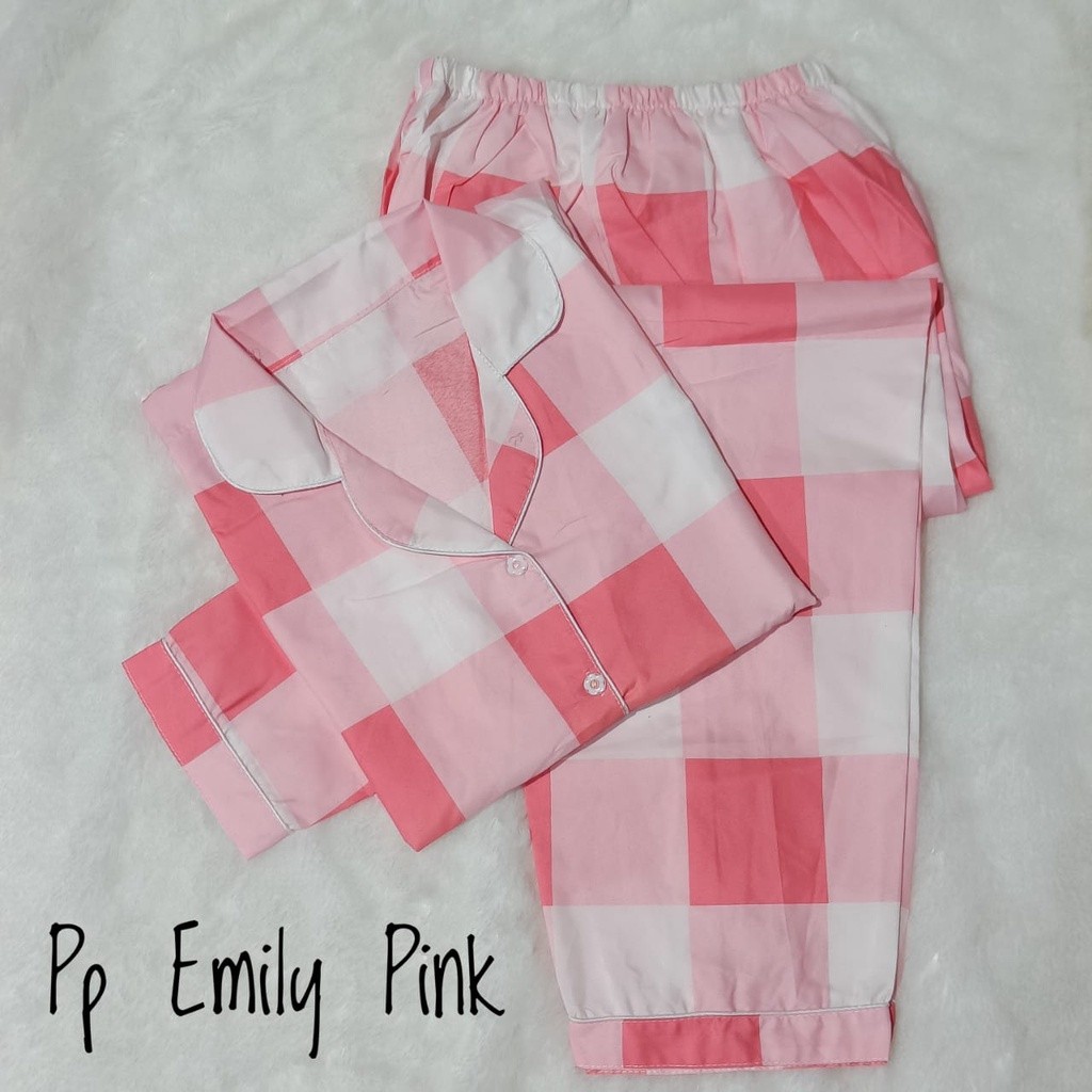 BJ - Piyama PP Wanita Motif Kotak - Baju Tidur Lengan panjang Katun Premium WE