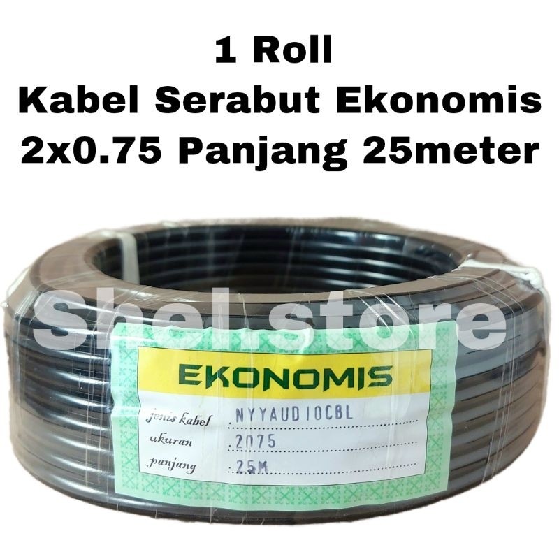 Kabel Audio Ekonomis NYY 2 x 0.75 Hitam Putih 25 Meter Kabel Listrik Serabut Ekonomis Kabel Audio