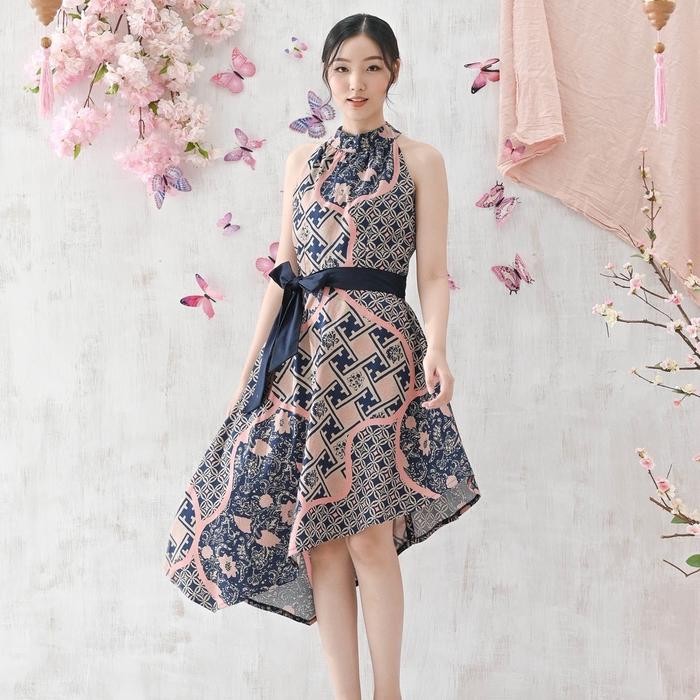 Dress Batik Wanita Ern / Dres Pesta Kondangan Couple Pink Navy