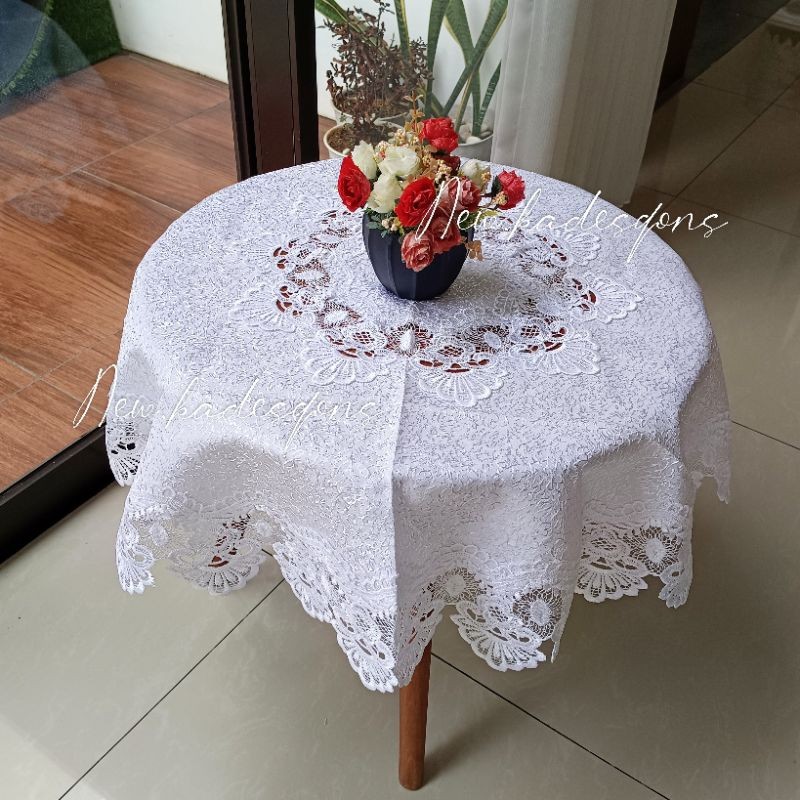 Taplak bulat organdy. Taplak meja makan kain embos import . taplak panjang perabot rumah minimalis