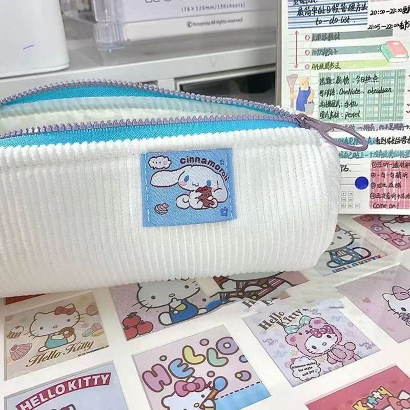 

tempat pensil sanrio kotak pensil sanrio white corduroy pencil case minimalis aestetik soft korean