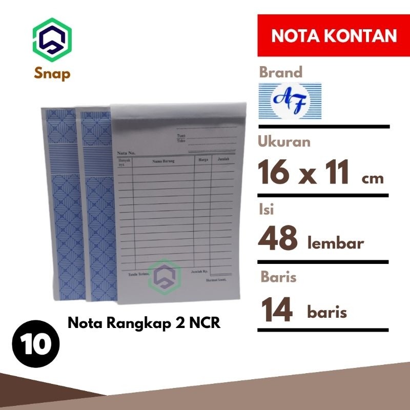 

Nota Bon Kontan 2 Rangkap 2 Ply NCR Kecil AF - 10 Buku