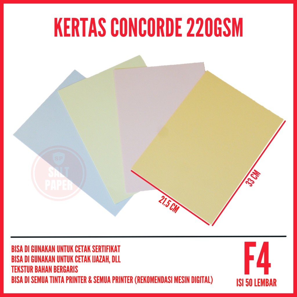 

Kertas Concorde F4 220 Gr 50 Lembar / Kertas Concorde F4 / Kertas Sertifikat F4