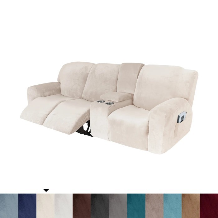 Recliner Sofa Cover Elastic Velvet Couch Cover for 3 Seat Recliner