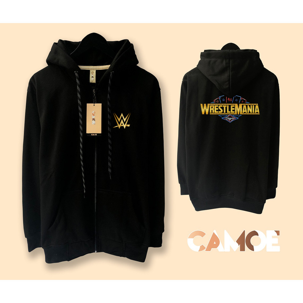 Jaket Hoodie Zipper WrestleMania Wrestle Mania Vegas 41 Logo WWE