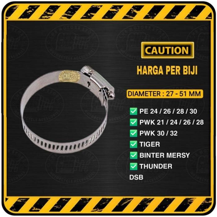 PREMIUM Klem Stainless Manipol Karbu Karburator PE 24 26 28 30 PWK 21 24 26 28 30 32 34 35 38 TIGER