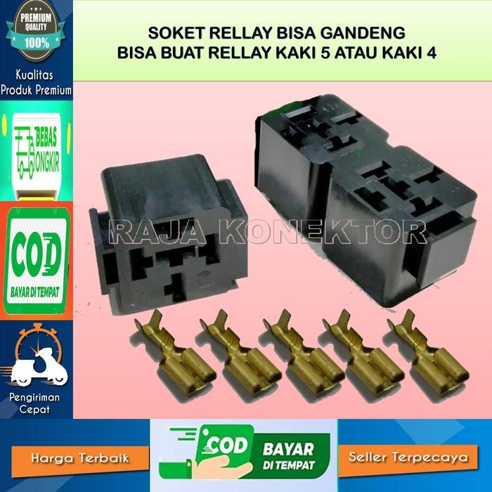 PREMIUM SOKET RELAY GANDENG 4 KAKI DAN 5 KAKI KOMPLIT SKUN WARNA HITAM Rellay