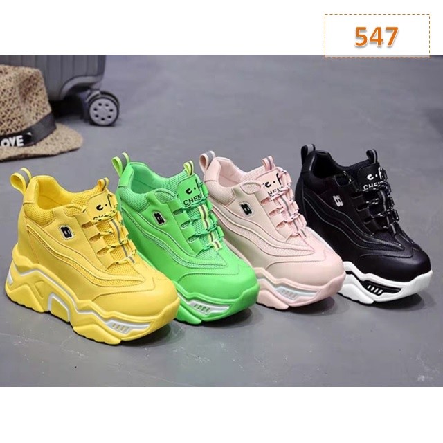 TERBARU SEPATU WEDGES WANITA LAUDYA KASUAL KOREA TINGGI SOL 8 CM HITAM PINK HIJAU KUNING (AS106)