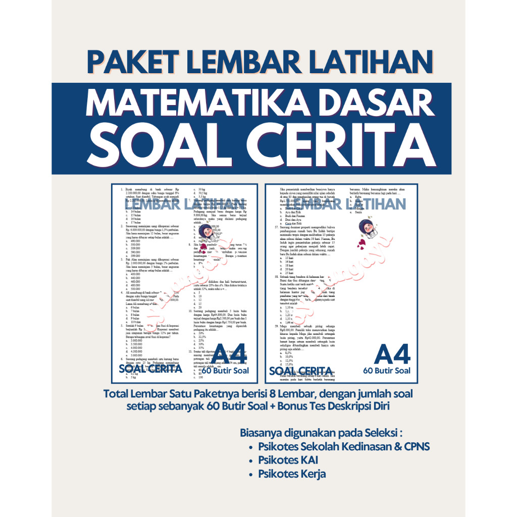

LEMBAR LATIHAN MATDAS (SOAL CERITA) A4 + BONUS DESKRIPSI DIRI