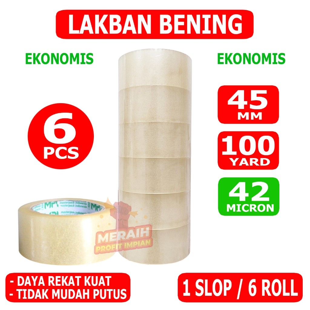 

1 SLOP/6 PCS - Lakban Bening Ekonomis 45 mm x 100 Yard - Lakban MPI Ekonomis - Termurah!!! WE!!!