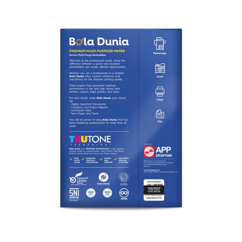 

Kertas HVS A4 70 Gram Bola Dunia 300 Lembar Anti Macet