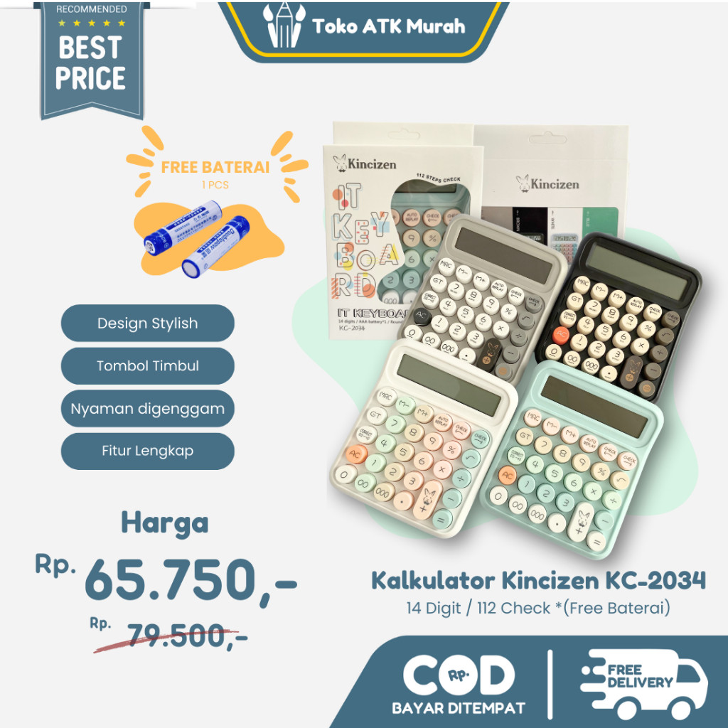 

Kalkulator Kincizen KC-2034 Alat Bantu Hitung Pastel Tombol Fancy Aesthetic Calculator WE!!