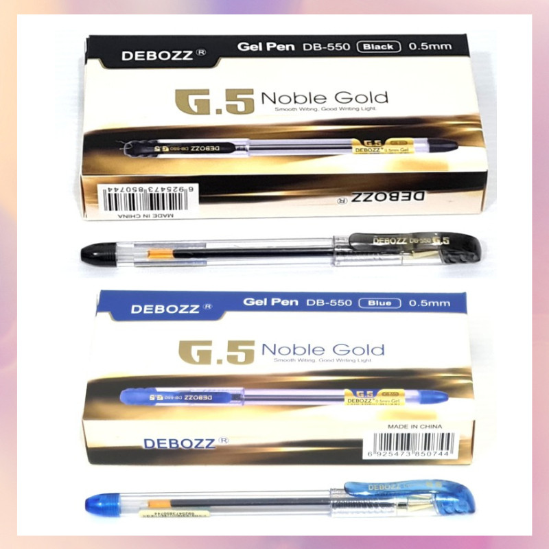 

[1 Lusin/ 12 Pcs] Pulpen Bolpen Gel Pen Debozz NobleGold DB-550 Hitam Biru 0.5mm WE!!!