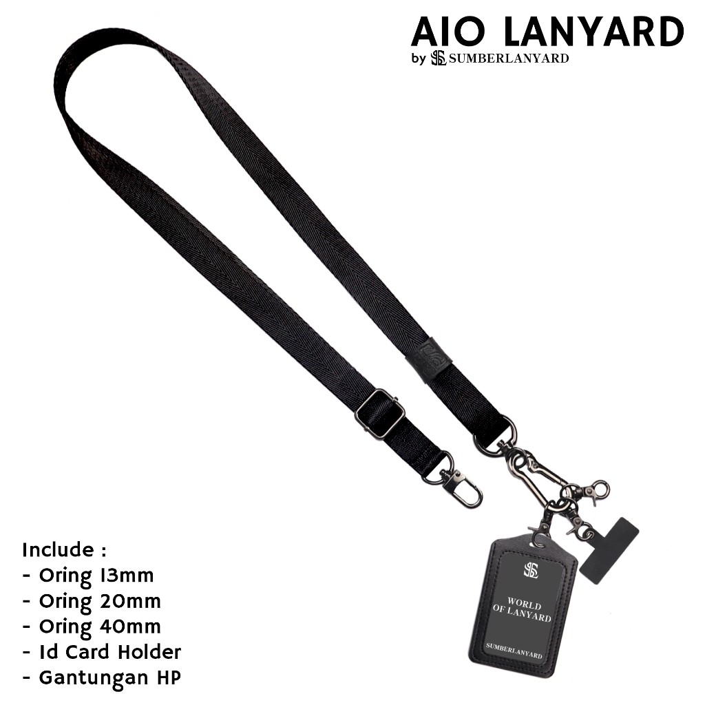 

SL.ID Tali Idcard Gantungan Hp Nylon Adjustable - ALL IN ONE Black 2cm WE!!!