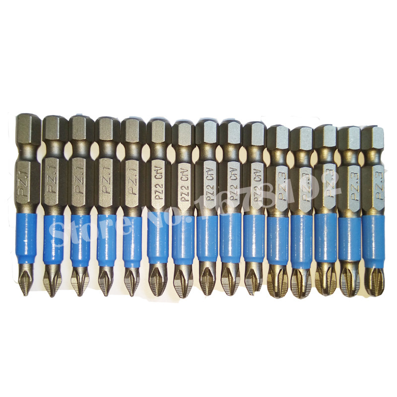 15pcs PZ1 PZ2 PZ3 Screwdriver Bit Set Hex Magnetic Anti Slip Phillips Electric Length 50mm Power Too