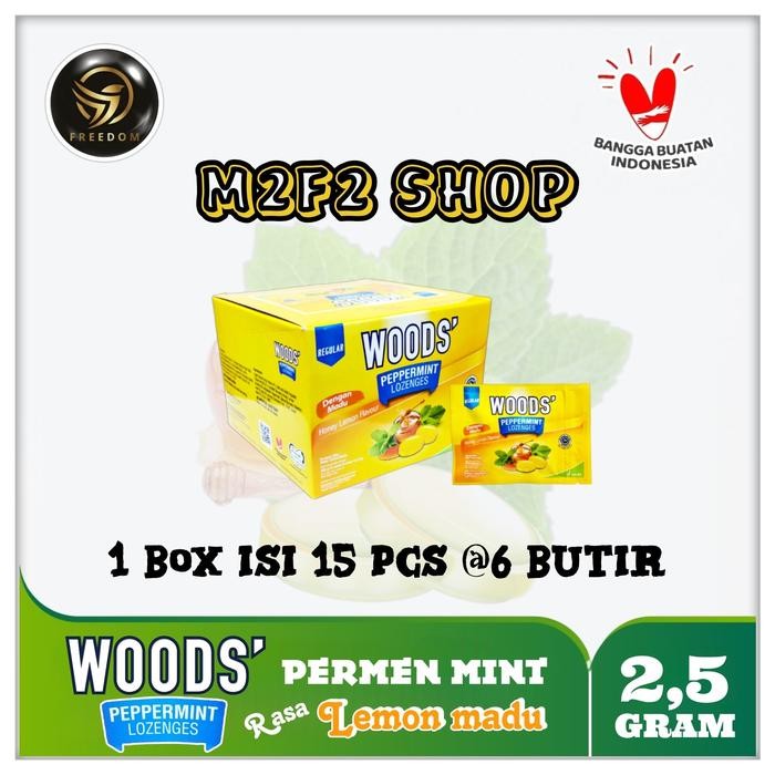 

WOODS PEPPERMINT LOZENGES HONEY LEMON MADU PERMEN MINT - 15 GR (1 BOX)