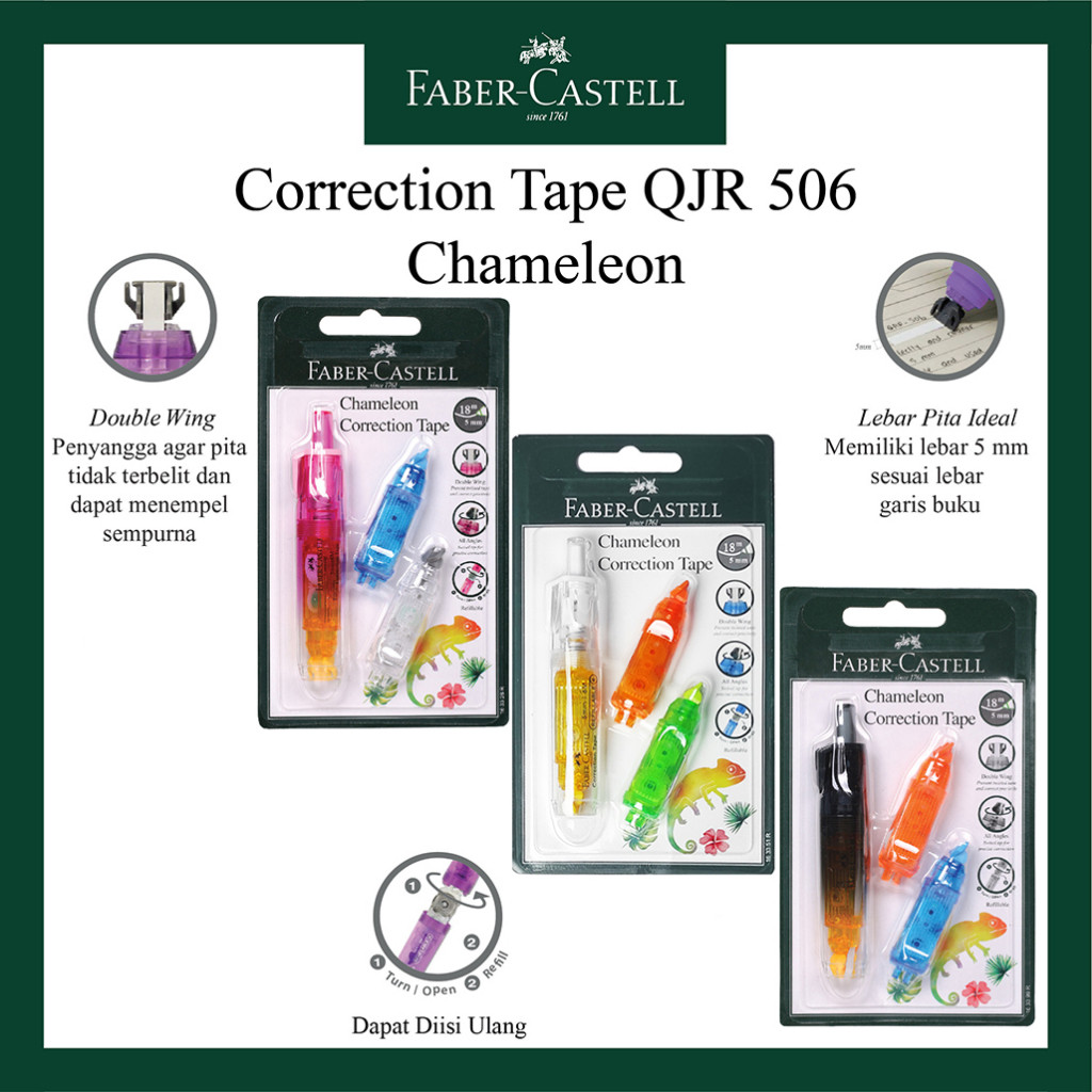

Correction Tape Faber Castell Chameleon / Tipe X Kertas / Gratis 2 Buah Refill WE!!!