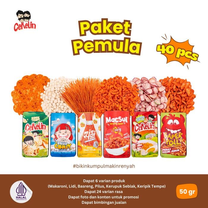 

Barbara.storee CEKELIN Cemilan Paket Pemula 40pcs Makaroni Mie Lidi Pilus Kerupuk Seblak Basreng