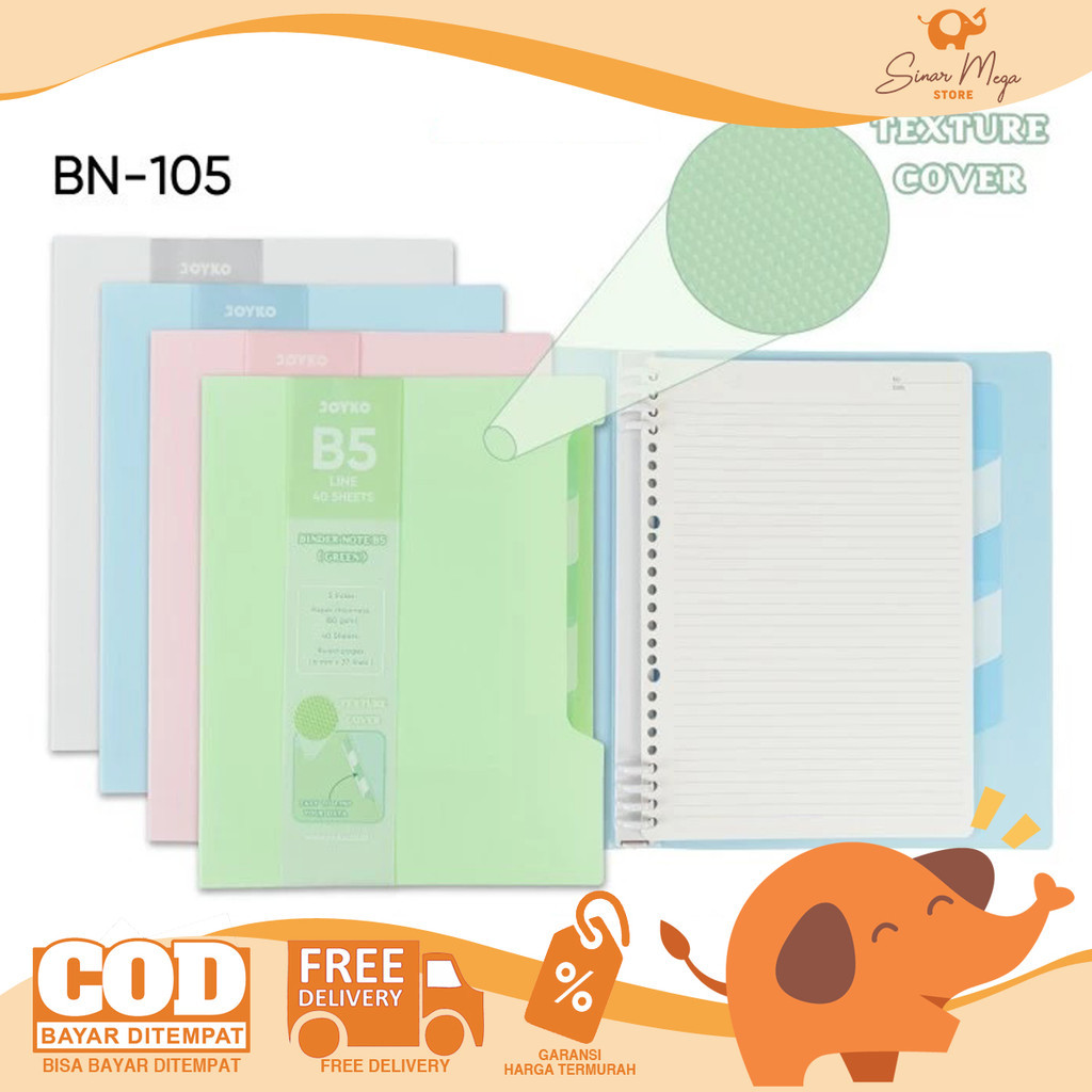 

JOYKO Binder Note Book BN-105 A5/B5 - Buku Catatan Texture Cover Warna Pastel Lucu Murah WE!!
