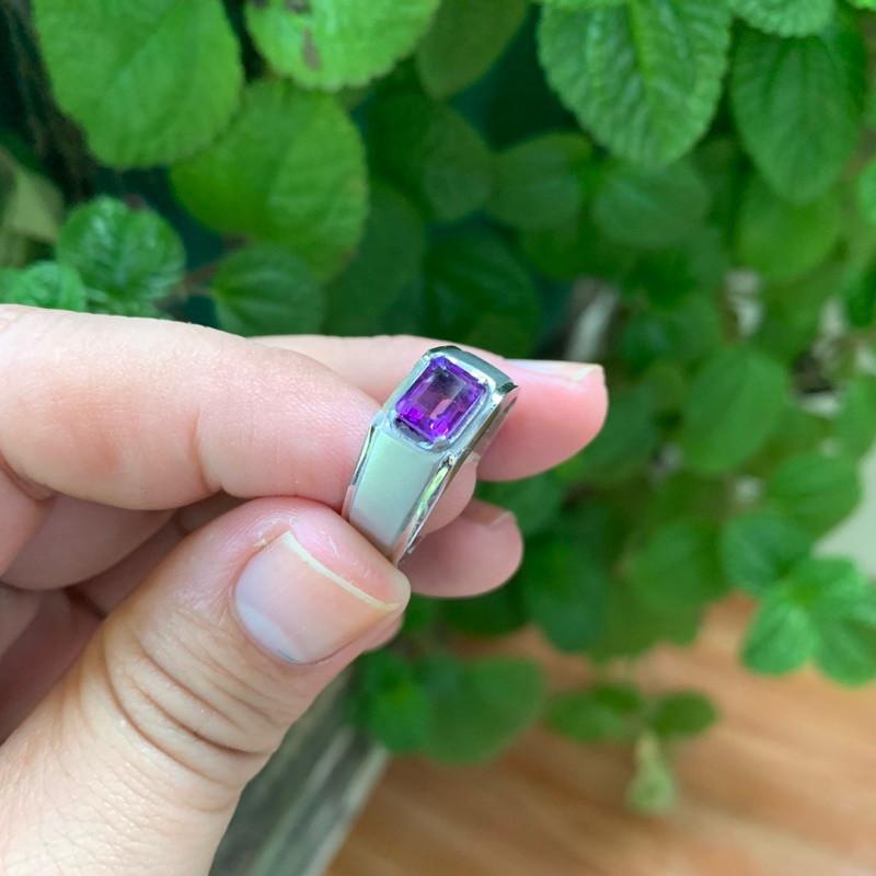 Cincin Batu Natural Ametys Kecubung Bungur Tanjung Bintang Lampung Cutting Persegi Kantoran Elegan