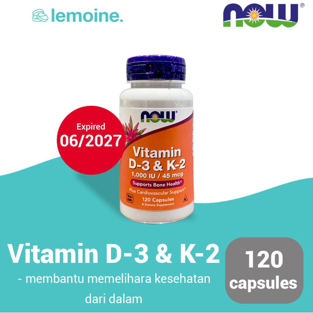 Now Vitamin D3 1000 dan K2 45mcg Imun Inflamasi Tulang dan Gi 120 Kapsul