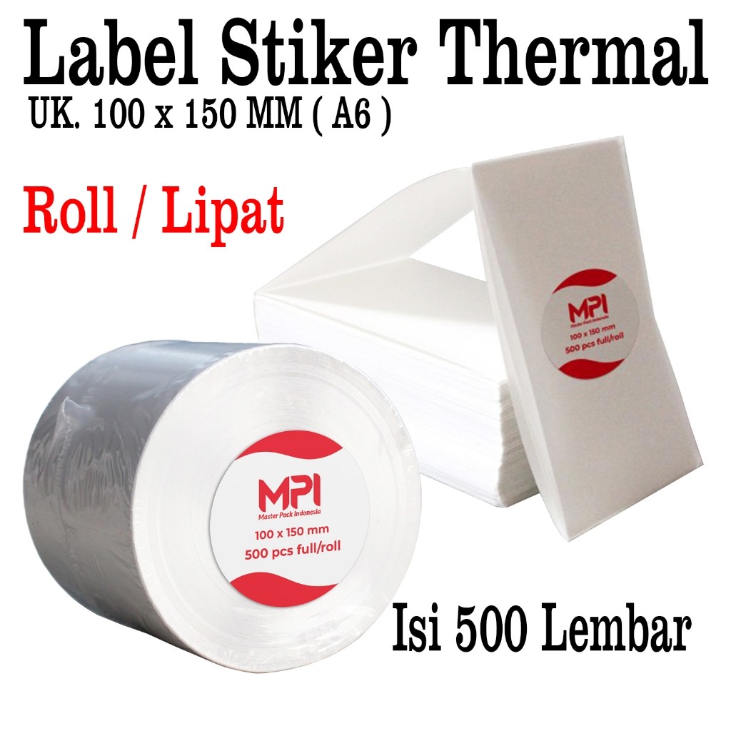 

Kertas Label Stiker Thermal ( A6 ) 100 x 150 mm / Kertas Label Barcode MPI 10 x 15 cm - Isi 500