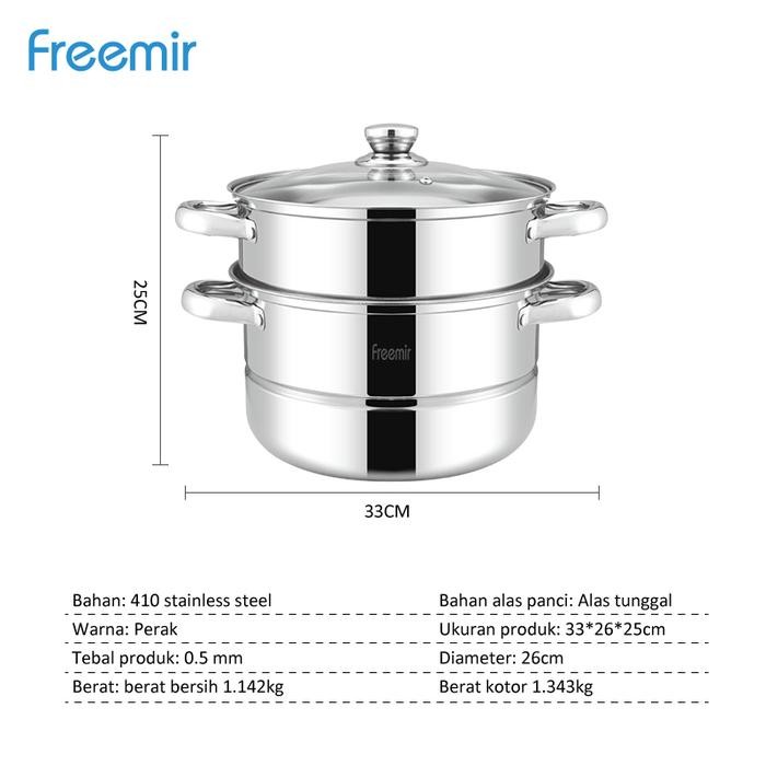 Potongan Harga Freemir Panci Stainless Steel Pengukus Serbaguna Steamer 2 Level Bmn2