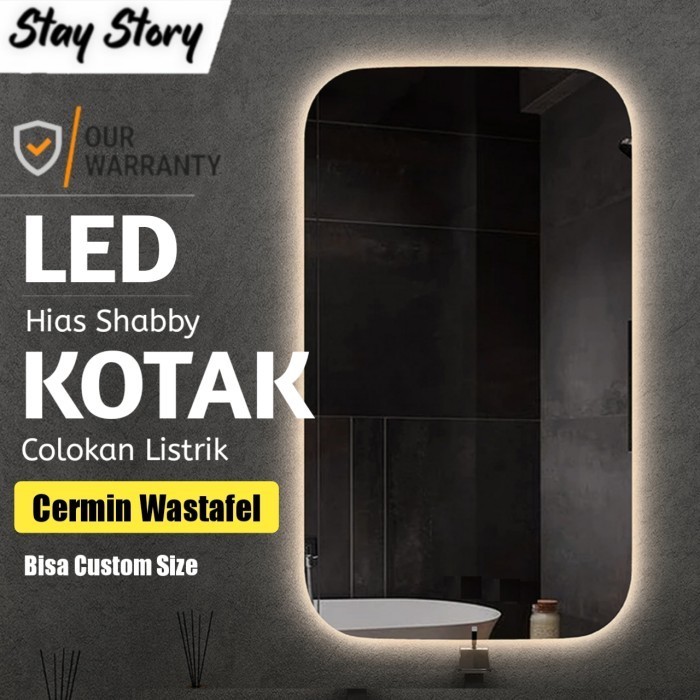 BEST SELLER Cermin Kotak Led Shaby / Kaca Cermin Rias Gantung Dinding Wastafel