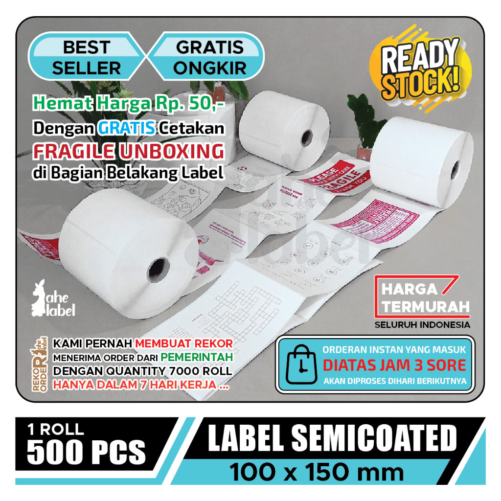 

LABEL BARCODE SEMICOATED 100X150MM STICKER LABEL SEMICOATED 100X150 MM 500 PCS