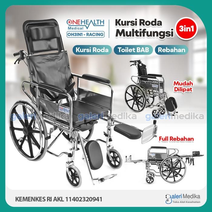 Kursi Roda 3in1 Multifungsi OneHealth Velg Racing - Kursi Roda Multifungsi Bisa Lansia Minimalis Out