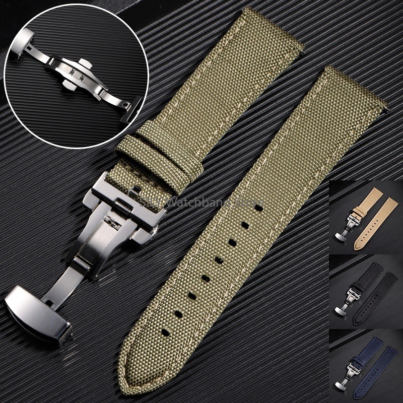 22/20Mm For Seiko For Omega Sailcloth Fabric Nylon Leather Strap Butterfly Buckle Wat band Business