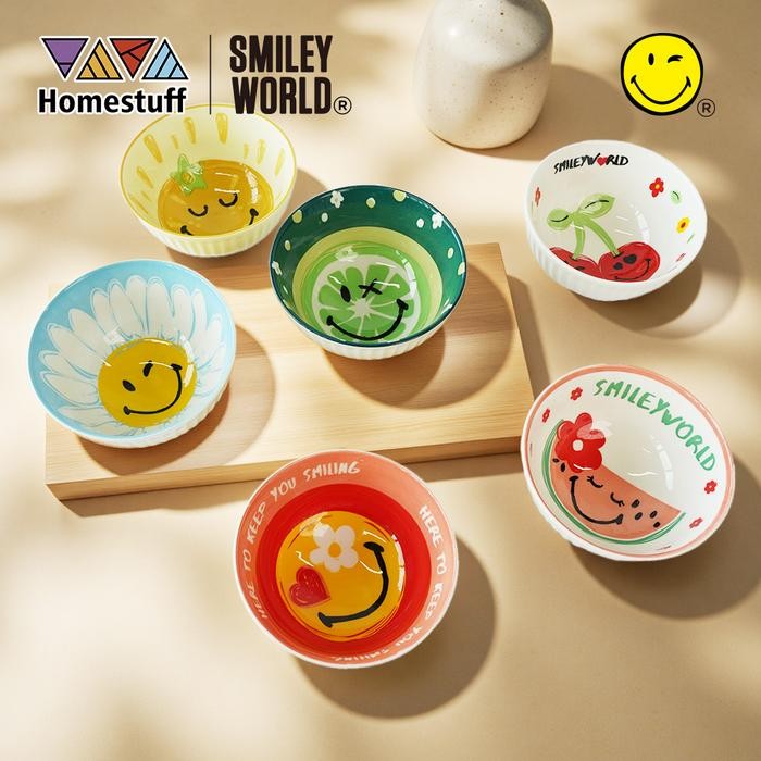 New ` {SNI} HOMESTUFF x SmileyWorld / Hampers Mangkok Set SmileyWorld / Motif SmileyWorld lucu /