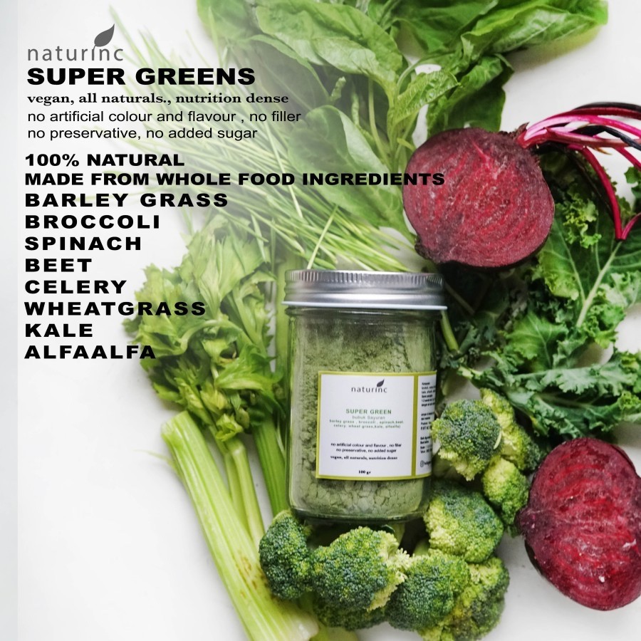 

Naturinc, bubuk sayur murni pure powder Barleygrass Spirulina Spinach Broccoli Moringa Kelor Bayam