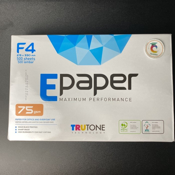 

Kertas F4 75 gsm Epaper 1 Rim / 1 Pak / Kertas F4 75 Epaper / per 1 ream