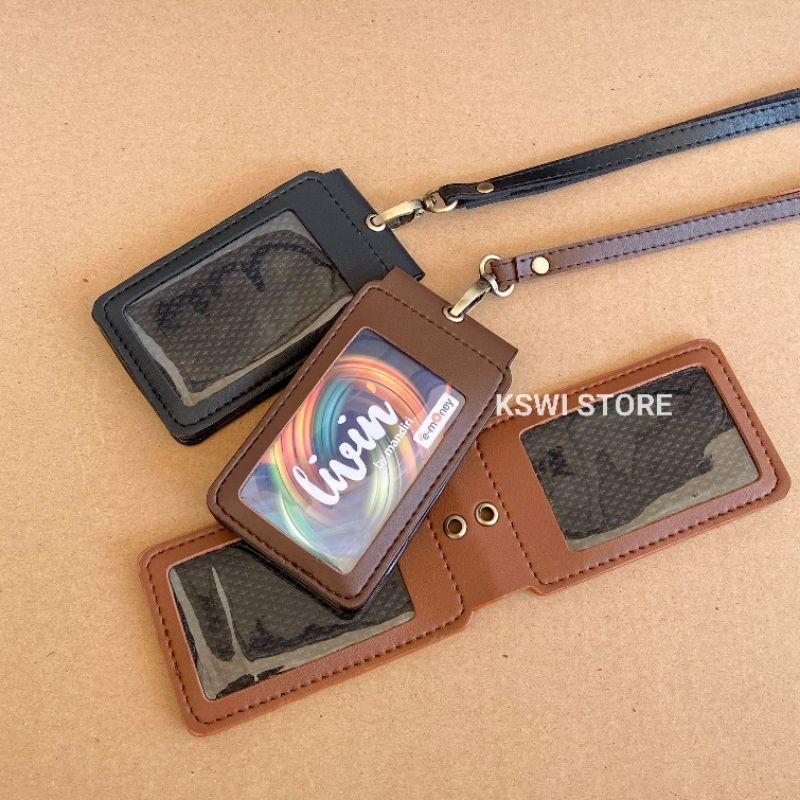 

ID Card Holder Kulit Magnet Flip 2 sisi Name Tag Holder kulit MM2