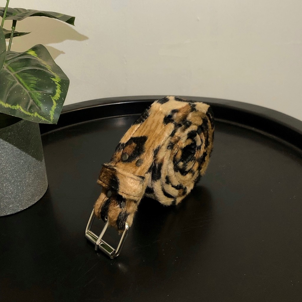 Ikat pinggang leopard gold - gesper motif leopard - sabuk punk - belt leopard - leopard unisex pria