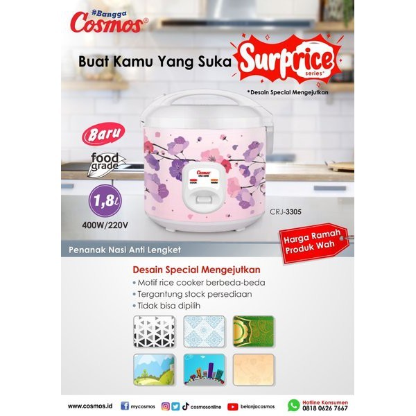(COD) Magic Com / Rice Cooker Cosmos CRJ 3306/ CRJ3306 / CRJ-3306 / CRJ3305 / CRJ-3305 GARANSI RESMI