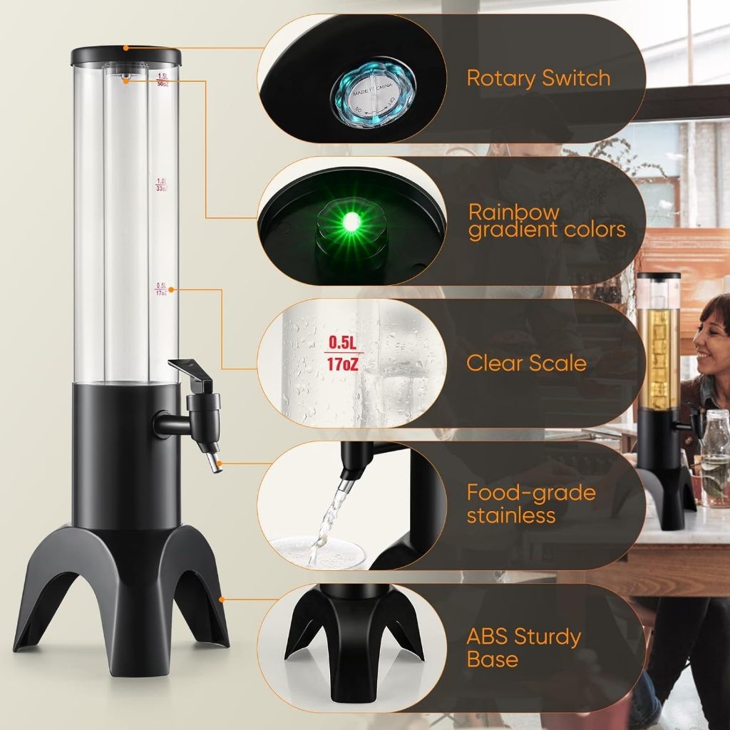 Ready Stock1.5L/3L Beer Tower Dispenser Tower Bir Beer Bottle Ice Cube Beer Tower Dispenser With LED