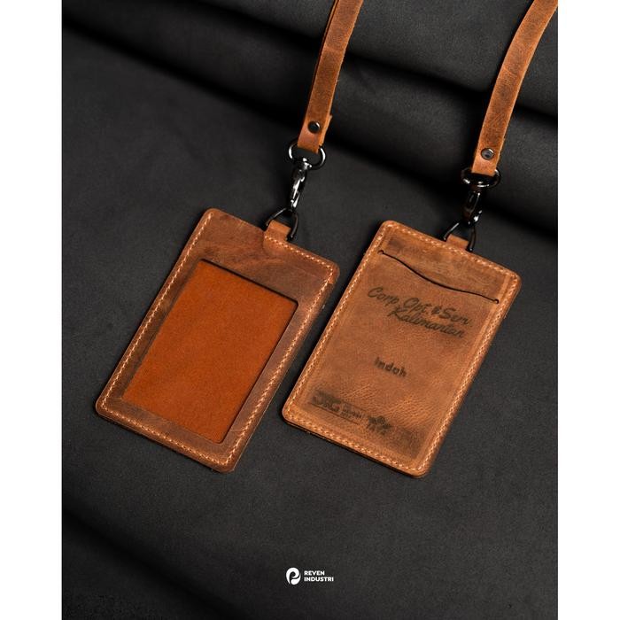 

Lanyard Kulit Magnet ID Card Holder Name Tag Kulit Asli