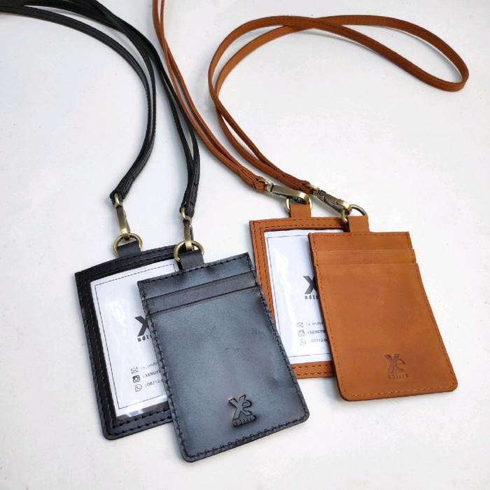 

XENDTRIK ID card case Lanyard Hang tag Kulit asli genuine Leather kantor name card