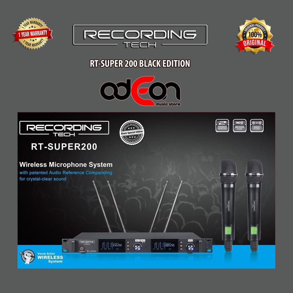 Recording Tech SUPER200 Black Wireless Microphone 200 Frequency