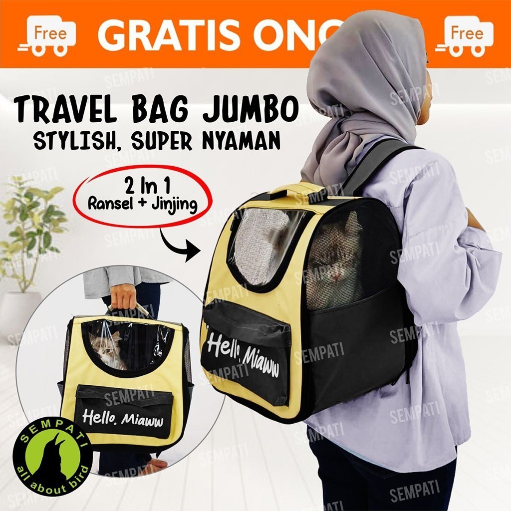 SEMPATI Tas Gendong Kucing Hello Miaww Tas Gendongan Ransel Travel Astronot Bawa Hewan Kecil Kucing