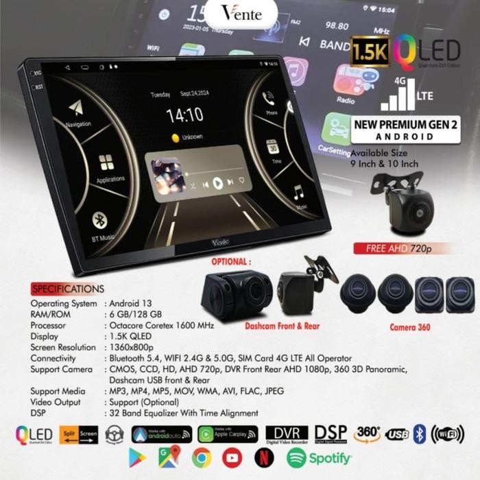 VENTE - Head Unit Android New Series Gen 2 (4G LTE SIMCARD) 1,5K QLED 9 Inch 6/128 Gb