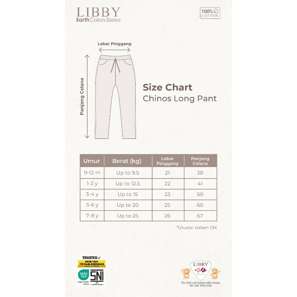 Libby Long Chinos Anak Short Chinos Celana Panjang Chinos Anak Laki Laki 9 Bulan - 4 Tahun