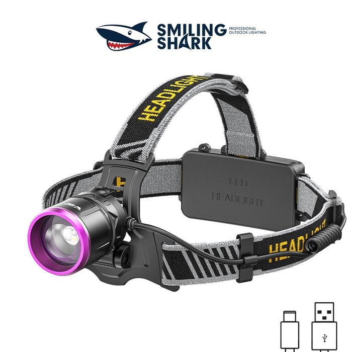 SENTER KEPALA ZOOM UV LED 90W SMLING SHARK TD-0192 - ULTRA VIOLET - CARI KALAJENGKING - TYPE-C