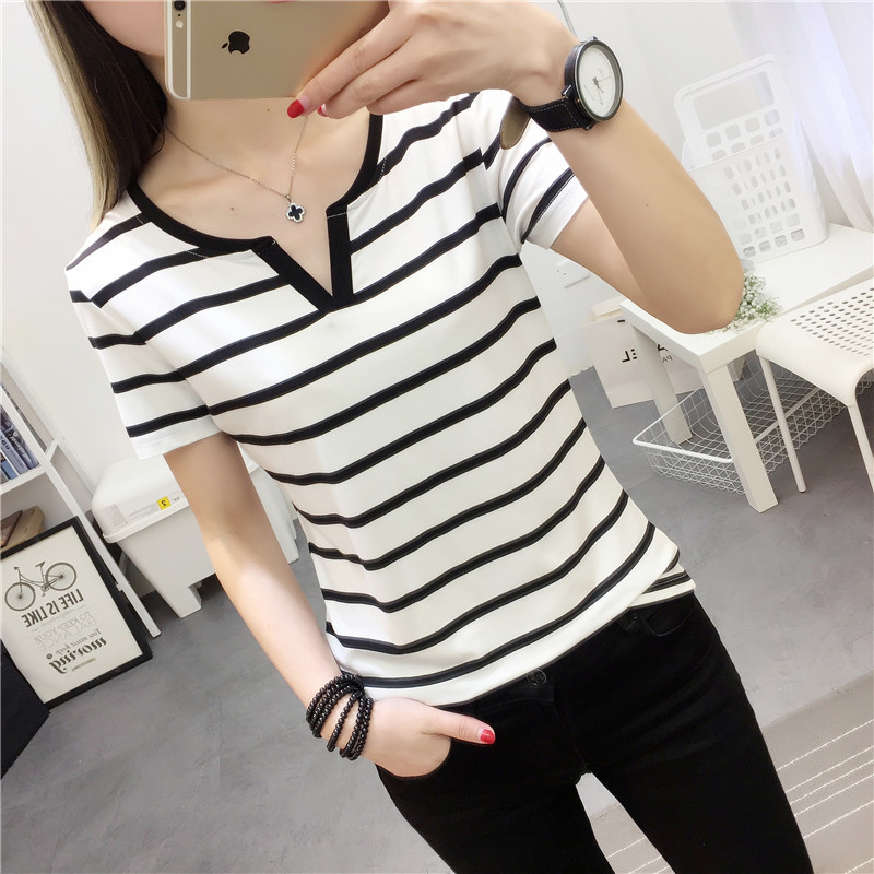 MRMT Stripes Womens T-Shirt V Collar T Shirts Skinny Half Sleeve Clothes Women Slim Under Wear Tshir