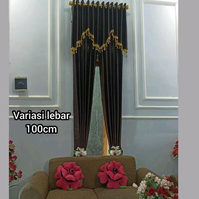 Gorden setu set poni full lebar buat pintu kamar- jendela -sekatan ruang tamu bahan