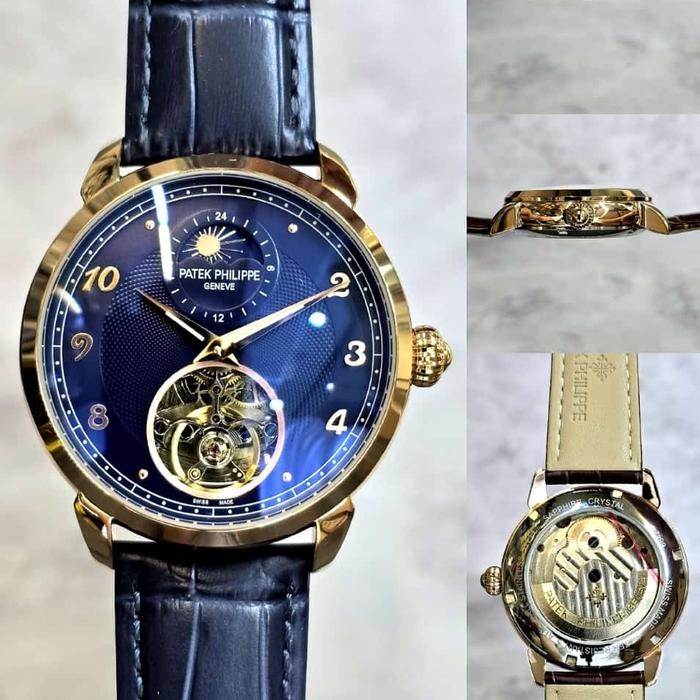 Jam Tangan Automatic Pp Calatrava Moonphase Balance Wheel Leather Stee